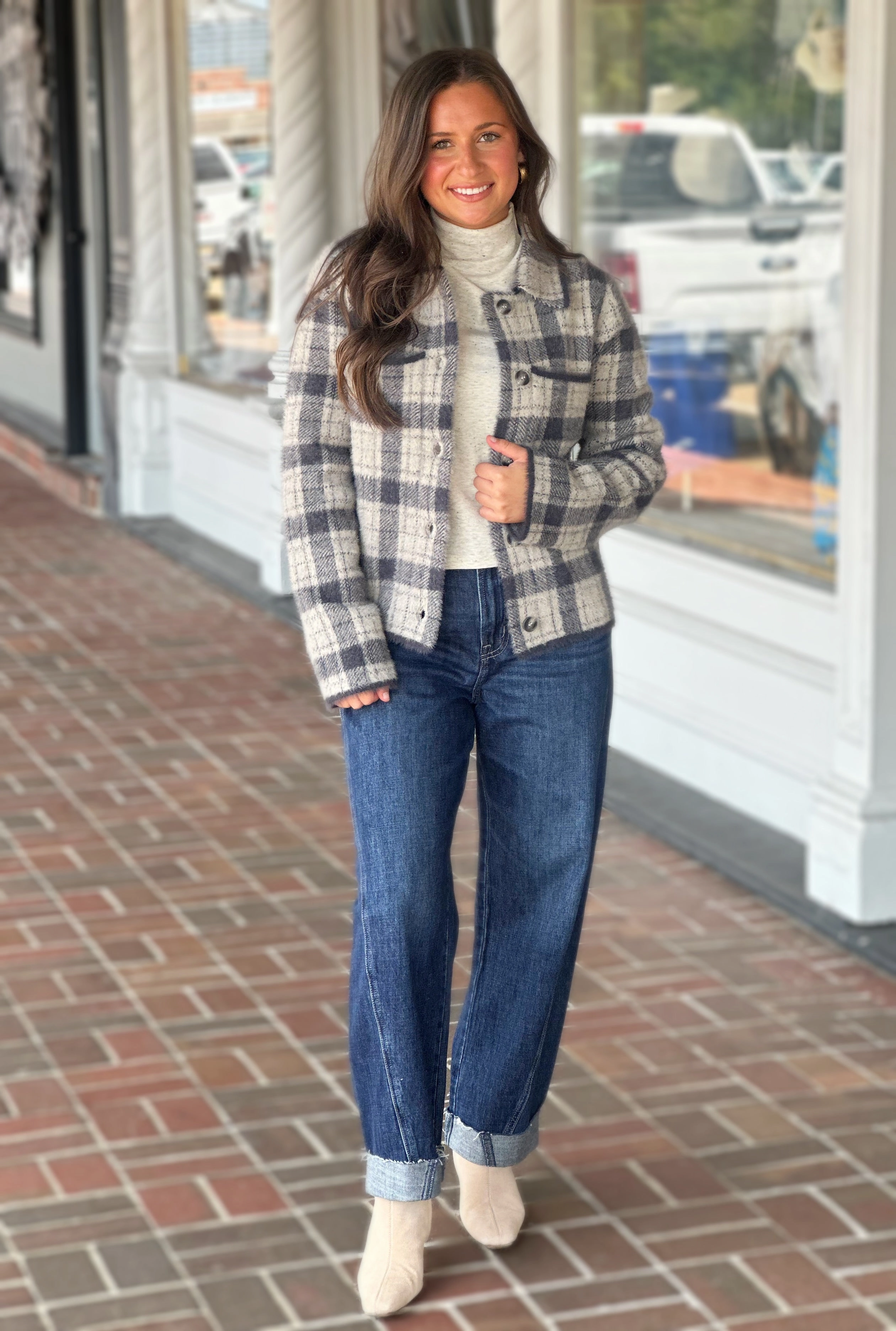 Hike Fit Plaid Stripe Jacket in Charcoal