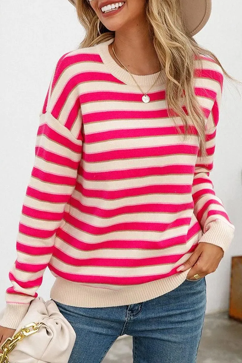 WOMENS STRIPE CASUAL SWEATER TOP Recycled Yarn Essential Wardrobe