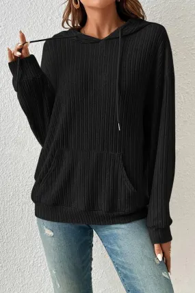LightweightWeave WOMEN LONG SLEEVE RIB POCKET PULLOVER HOODIE