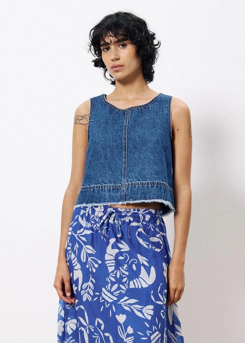 Dafne Denim Tank - Bleu Jean Simple Shirt NonFade Dye