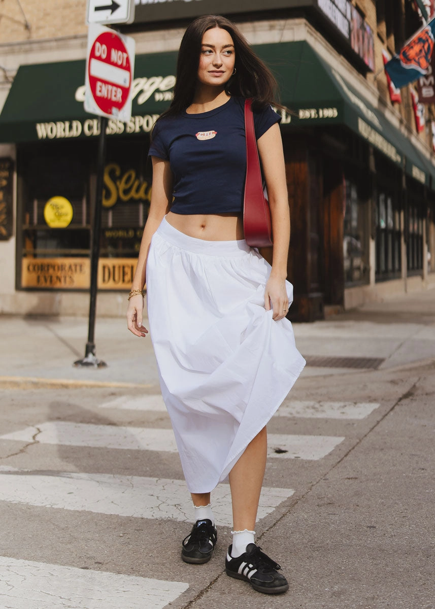 Hot Dog Icon Baby Tee - Navy Thermal Regulating Fabric Low Profile Zipper