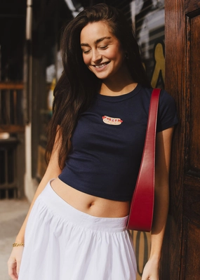 ChafeFreeEdging Hot Dog Icon Baby Tee - Navy