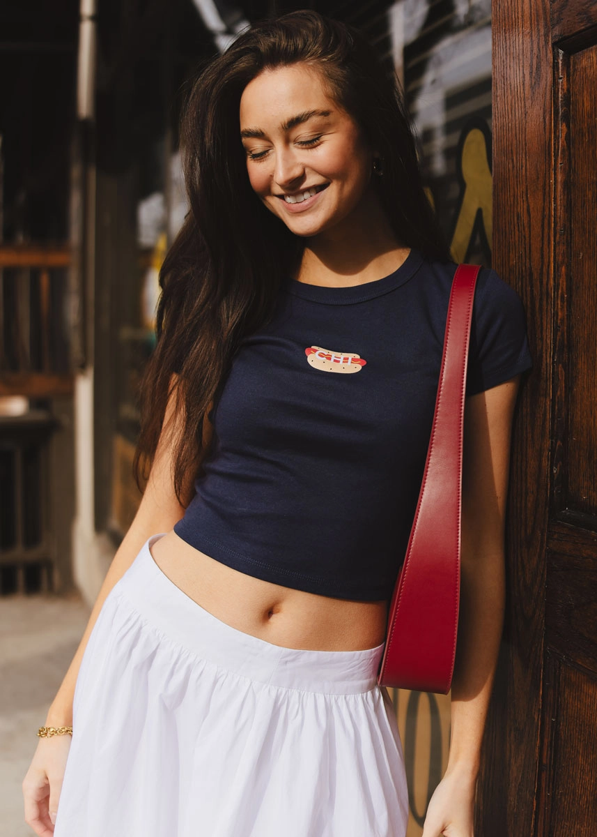 ChafeFreeEdging Hot Dog Icon Baby Tee - Navy