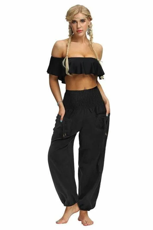 SOLID COLOR ELASTIC WAIST PANTS Core Ease Cozy Fit