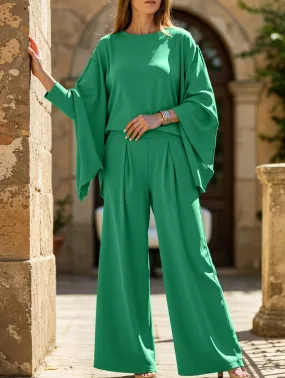 Solid color round neck bat sleeve suit All-Purpose Wear