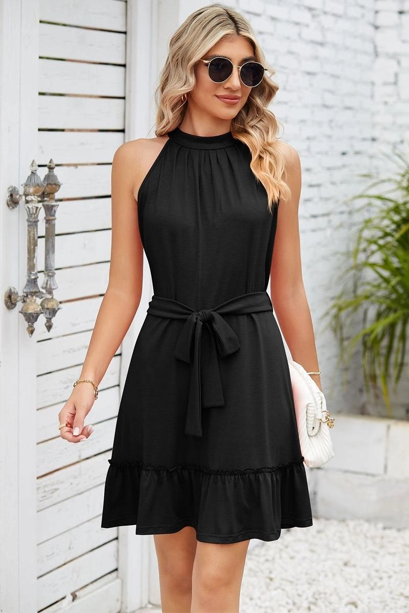 Soft Vibes SOLID COLOR RUFFLED HALTER DRESS