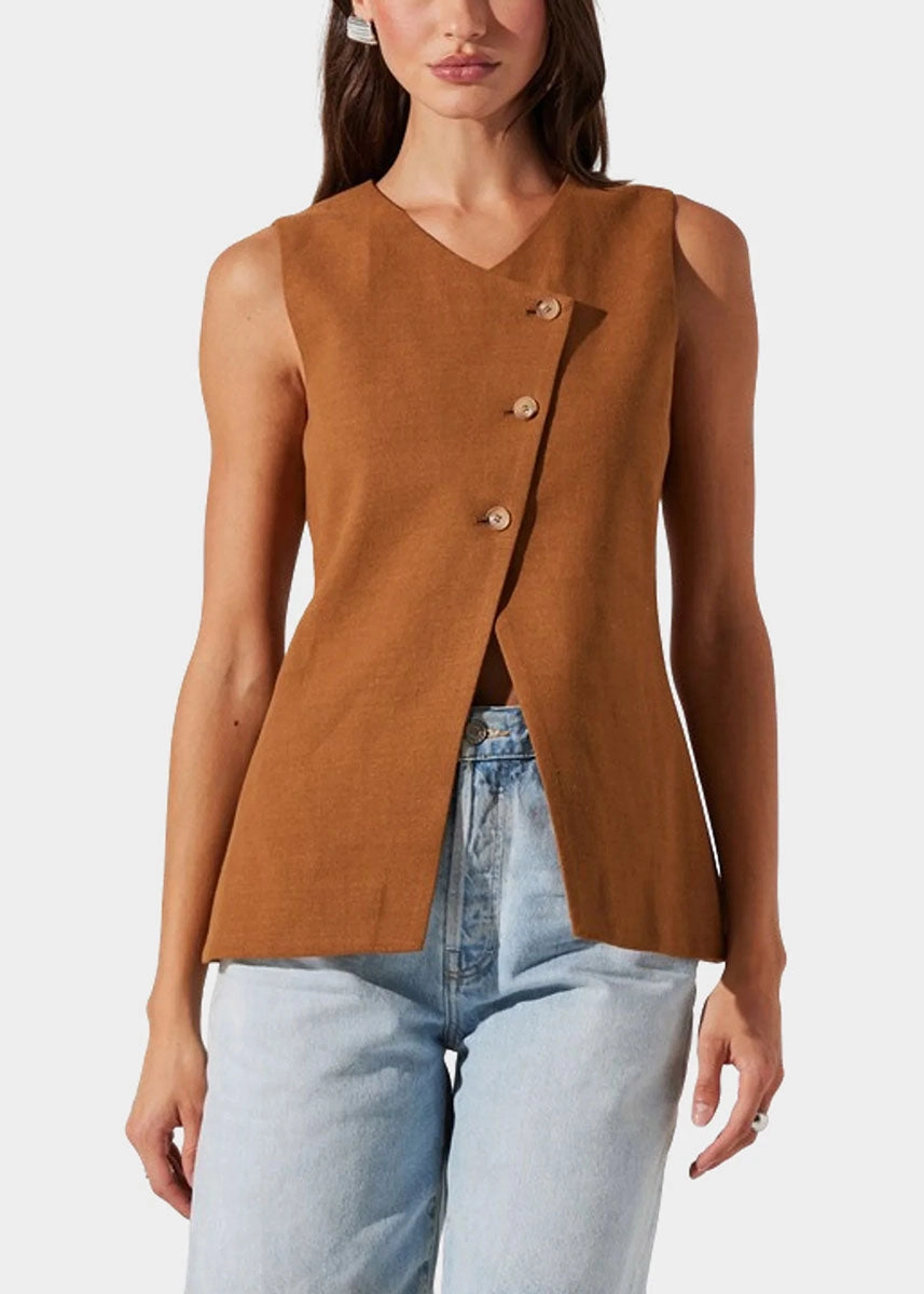 Convertible Sleeve Adaptation RibbedTrim Sonja Vest - Brown