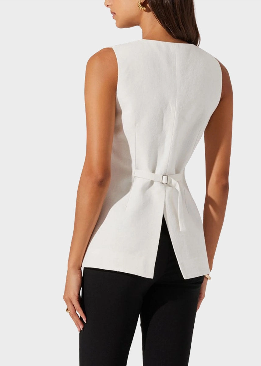 Sonja Vest - White ButterySoftTextile Ribbed Collar Style