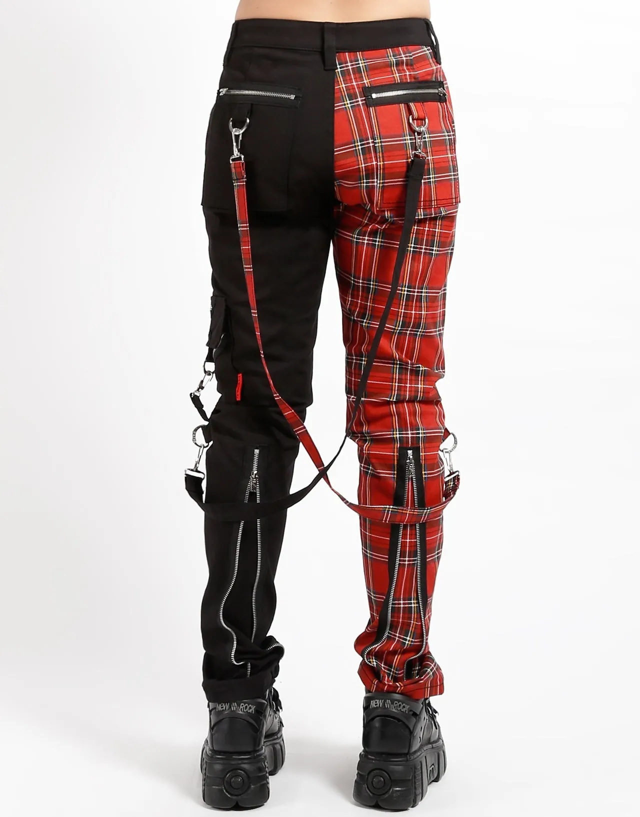 Breathable Lining SPLIT LEG BONDAGE PANT BLK RED PLAID