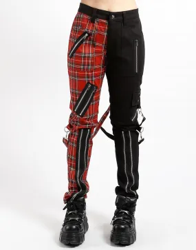 SPLIT LEG BONDAGE PANT BLK RED PLAID Feminine Fit