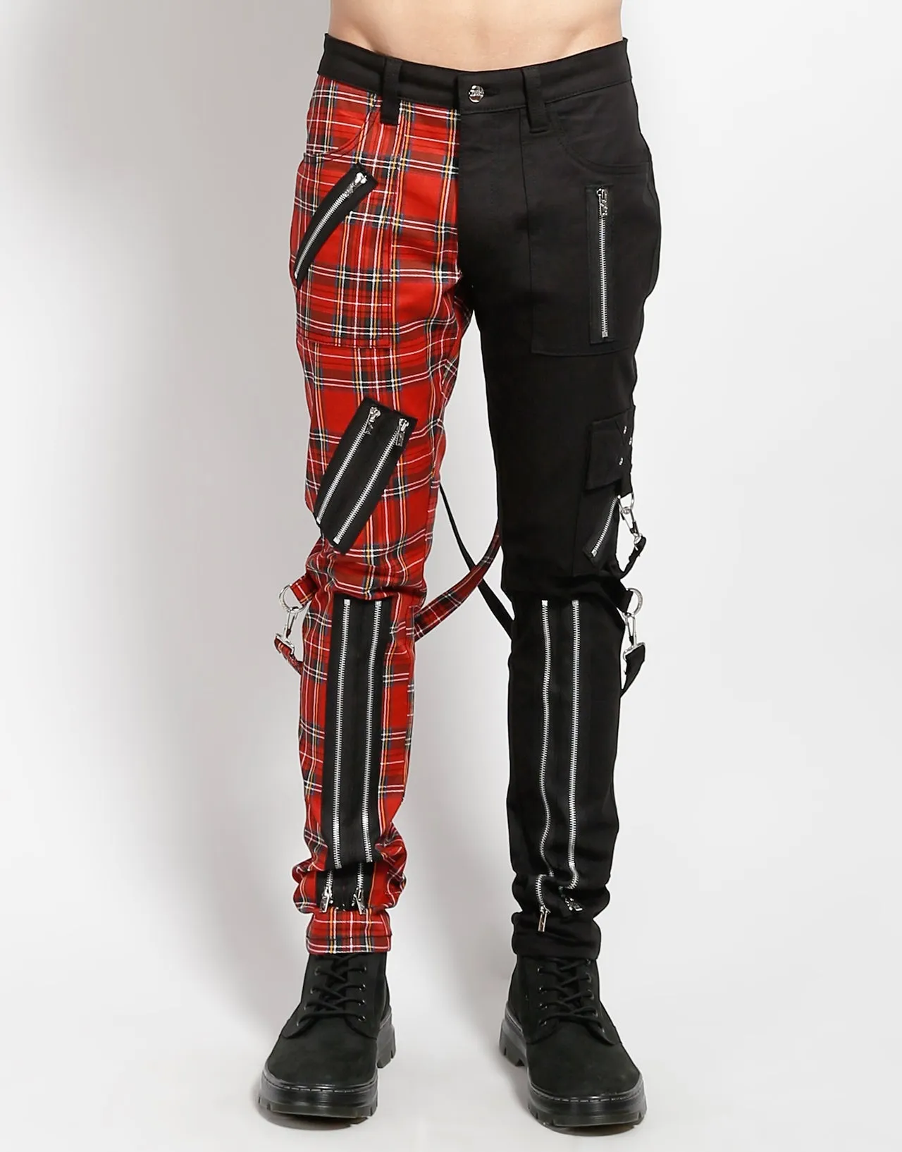 SPLIT LEG BONDAGE PANT BLK RED PLAID Comfy Style