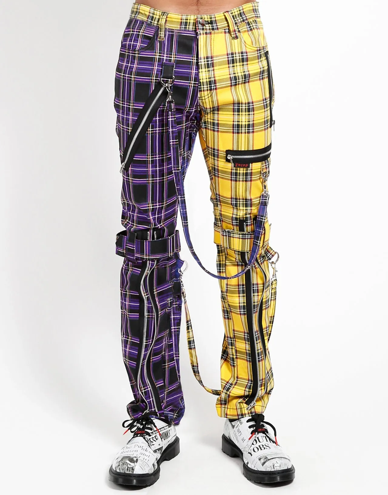 SPLIT LEG BONDAGE PANT PURPLE/YELLOW PLAID AntiSlipWaistband Relaxed Vibe