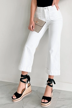 Simple Style Carrington High Rise Cropped Kancan Flare Jeans (White)