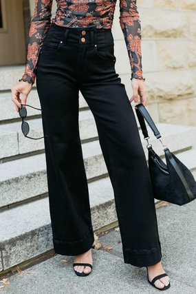 Frederick High Rise Wide Leg Risen Jeans (Black) Versatile Cut