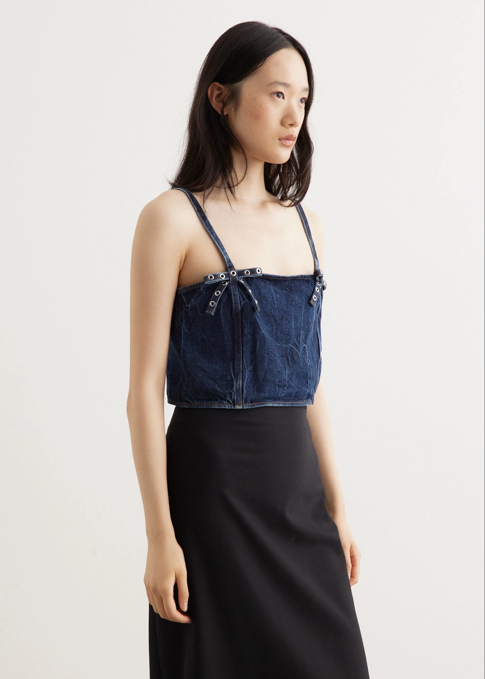 Crinkled Future Denim Strap Top All Style Fit Clean Style