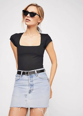 Square Eyes Bodysuit - Black Hybrid Fabric Blend Printed T-shirt