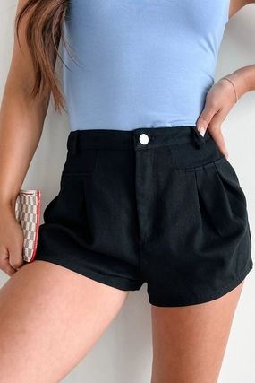 No One To Blame Pleated Denim Shorts (Black) Temperature Regulating Fabric