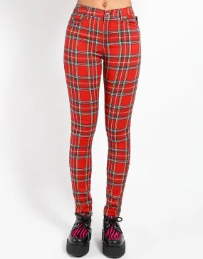 HIGH WAIST T-BACK JEAN RED PLAID Simple Style