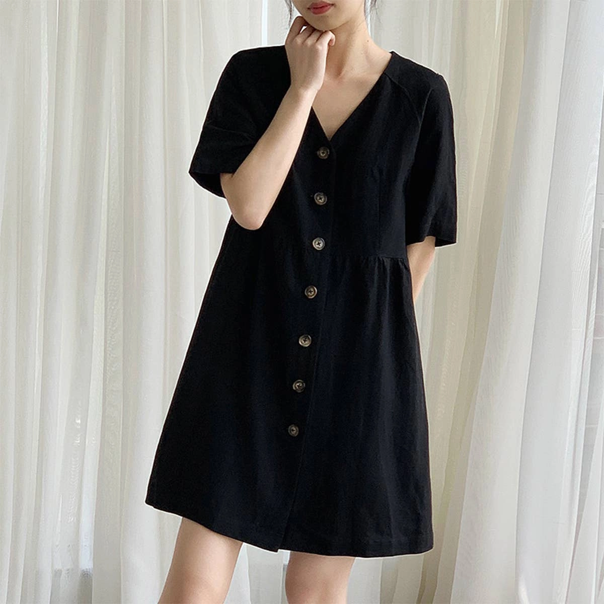 COTTON WAIST SLIMMING HEMP FRENCH DRESS_CWDSD4069 Playful touch hypoallergenic