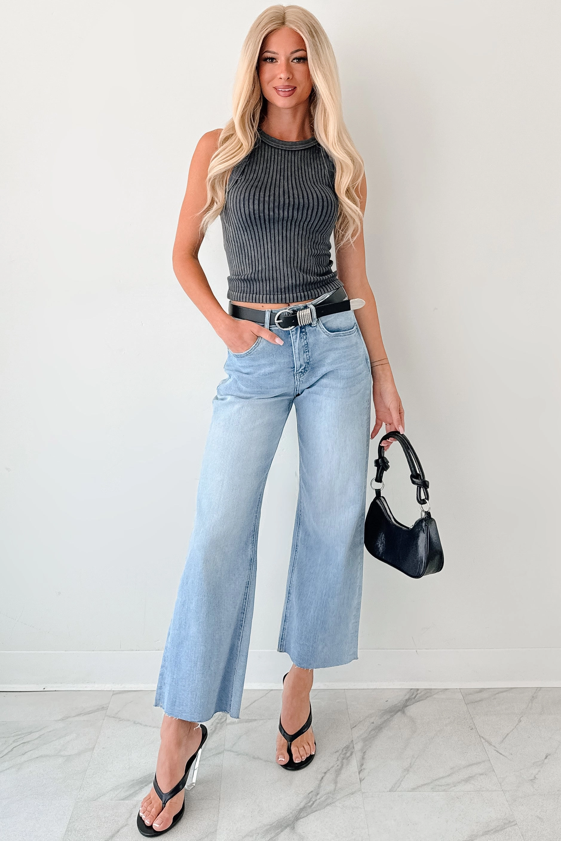 Tapered leg Office Wear Weekend Warrior Trend Setter Victor Wide Leg Mica Denim Jeans (Light Blue)