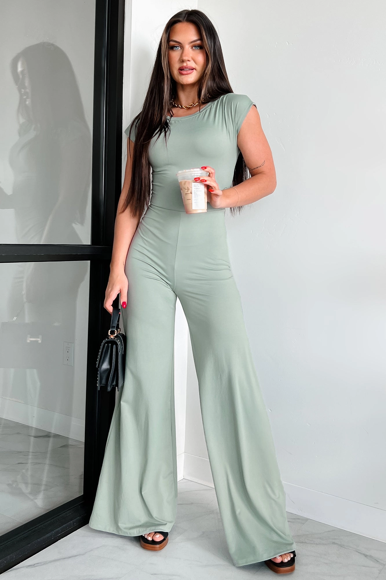 Club Sport Beach Retro Staying Out Later Twist-Back Jumpsuit (Sage)