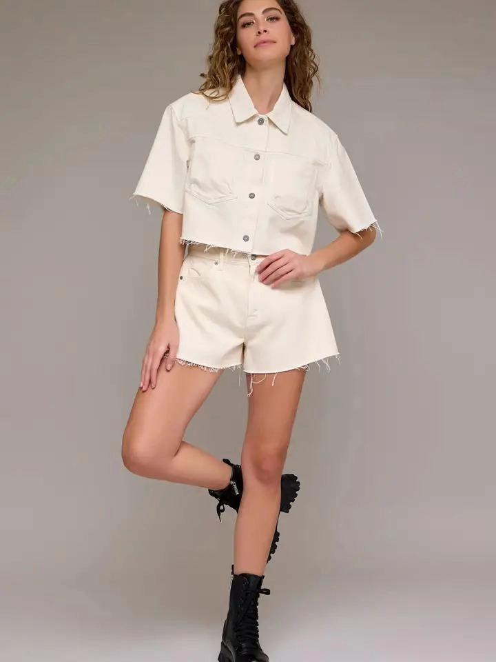 Hidden Denim Long Boxy Crop Shirt Anywhere Fit Casual Days