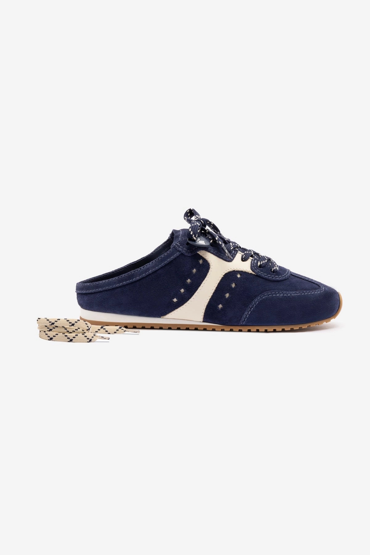Every Step Stella Mule In Navy Suede and Ivory Leather