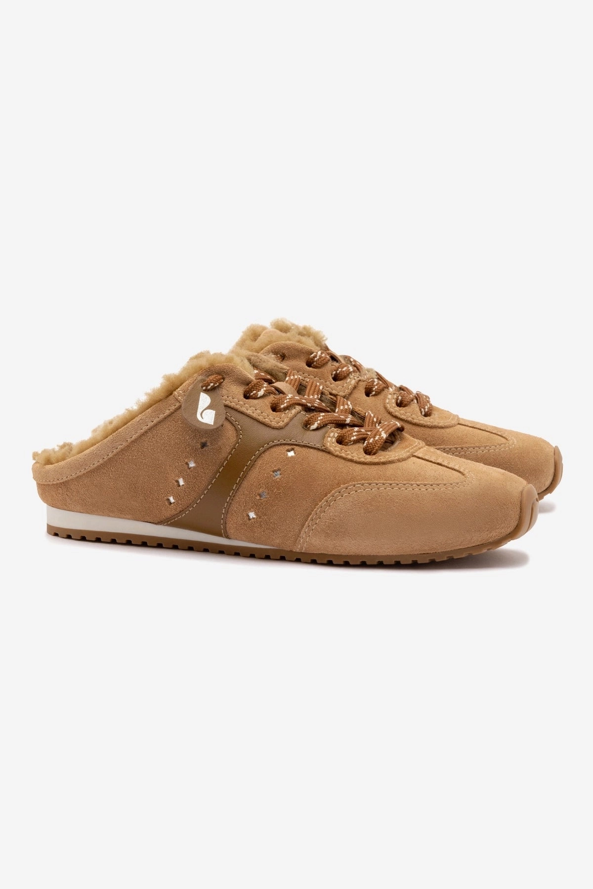 Stability Zone Stella Mule In Peanut Suede And Natural Shearling