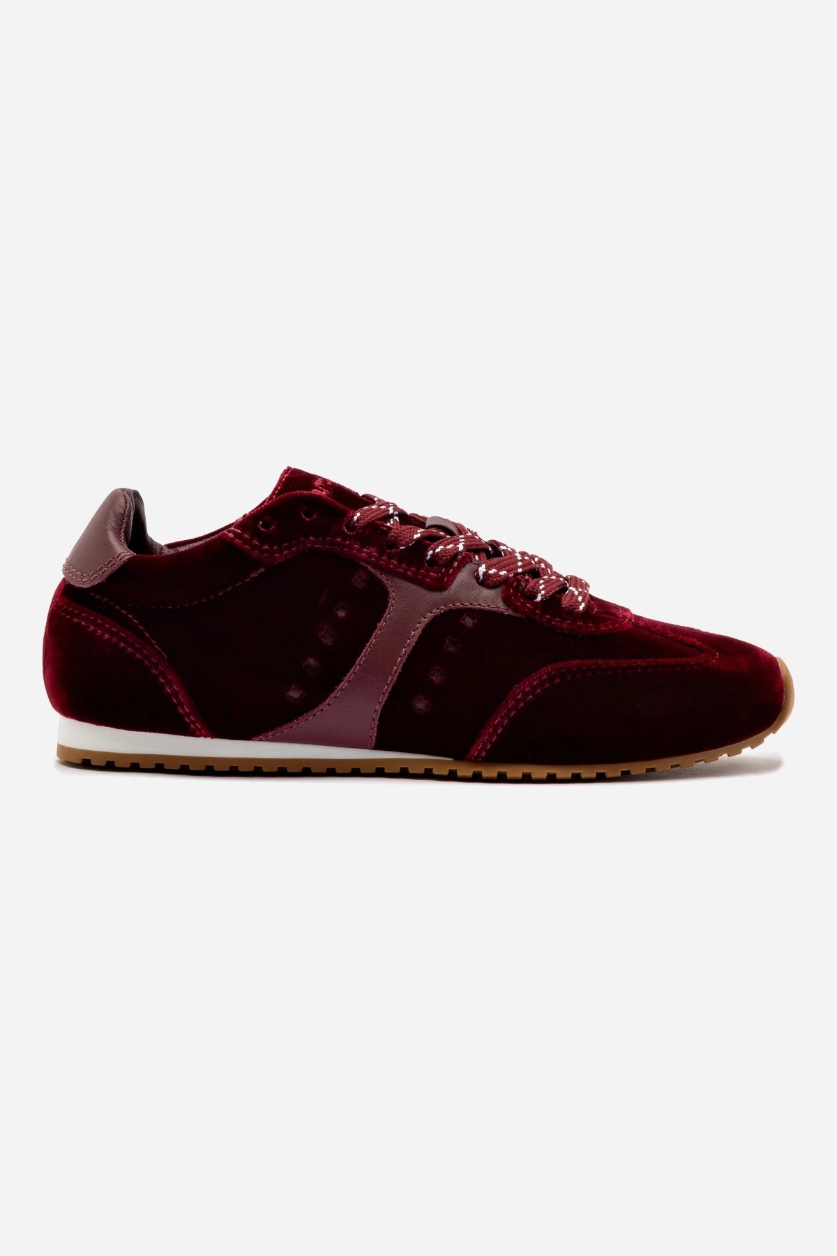 Comfort Soles Stella Sneaker In Wine Velvet