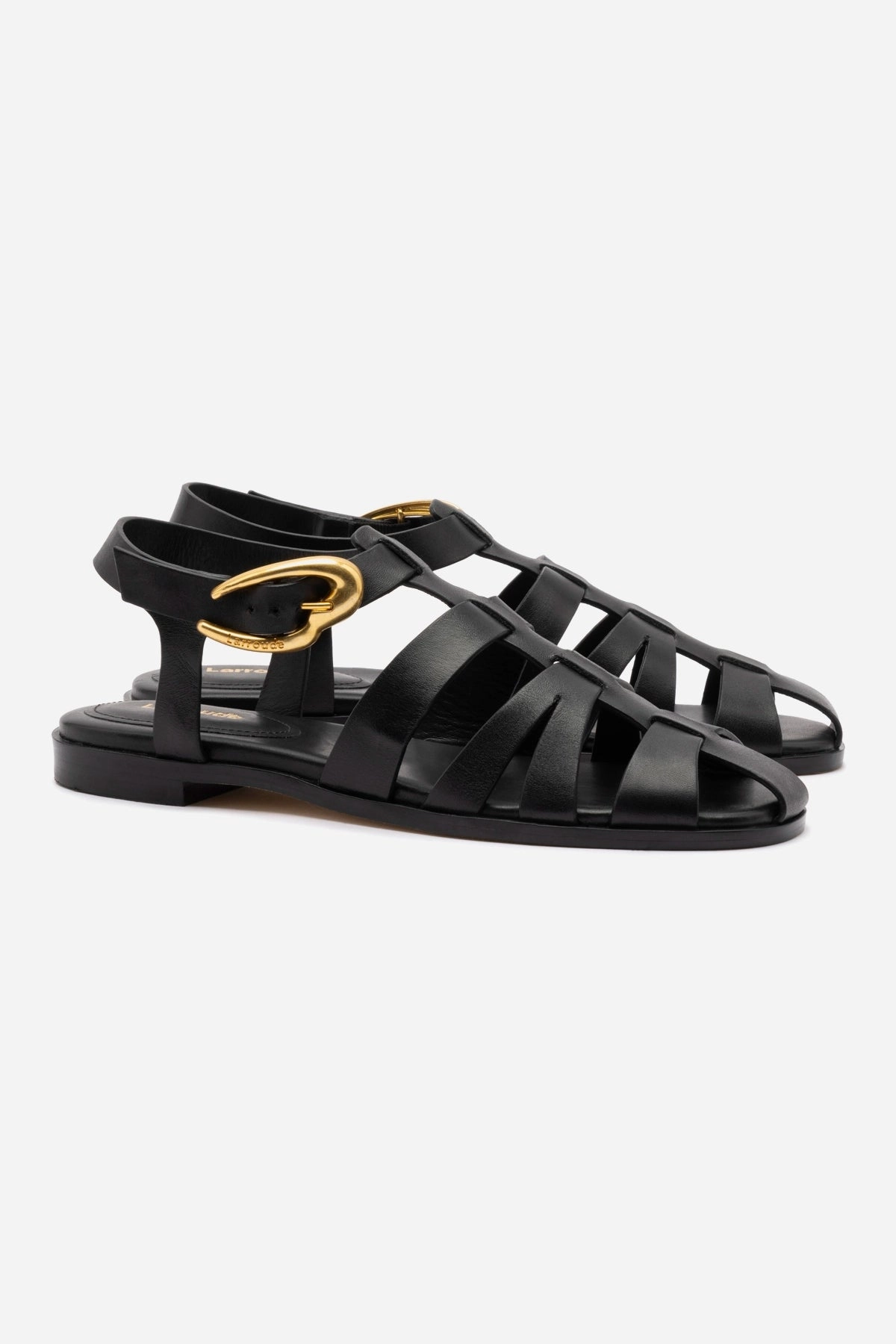 Stevie Flat Sandal In Black Leather Torsional Stability Impact Diffusion