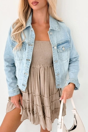 Still Into You Distressed Edge Denim Jacket (Light Denim) Hyperguard Water Resistance