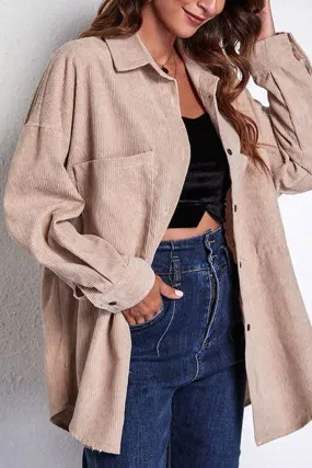 Active Wear STITCHING POCKETS CORDUROY SHIRT