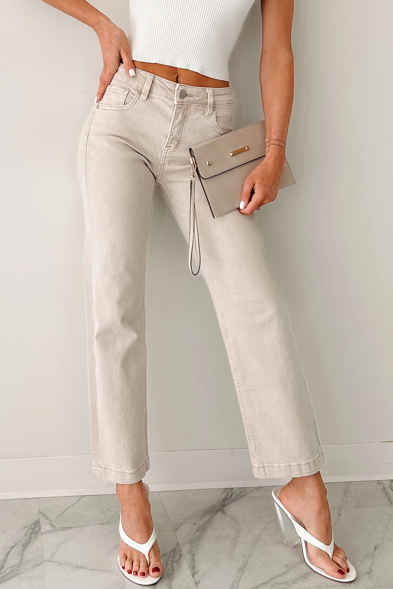Manny Mid Rise Tummy Control Ankle Straight Risen Jeans (Almond) Weekend Warrior Smooth Classic Outfit