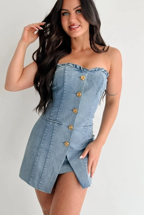 Street Couture Strapless Sweetheart Mini Dress (Denim) Comfortable Style