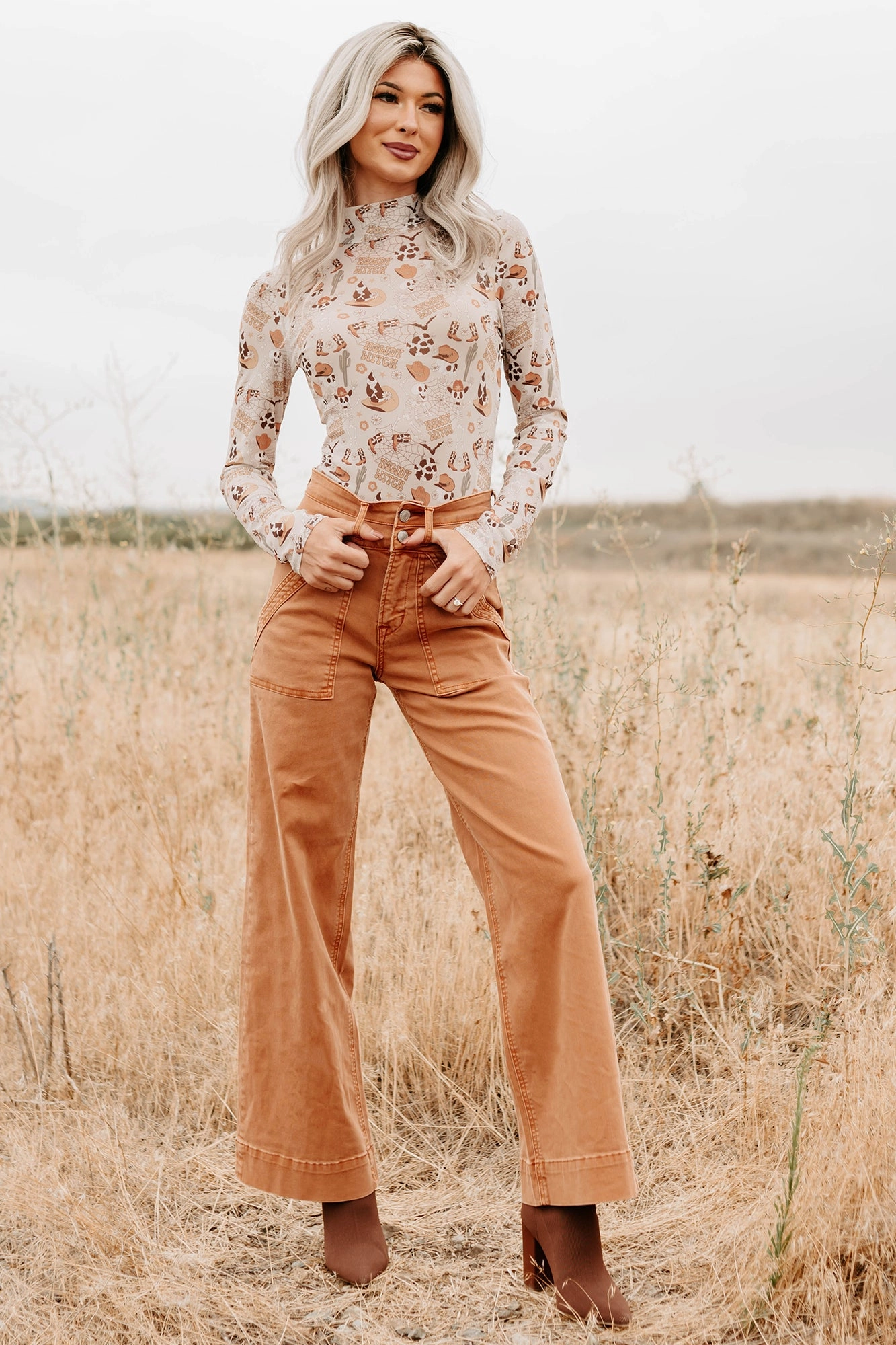 Henley Wide Leg Mica Denim Jeans (Cinnamon) Waterless Wash Technology Modern Casual