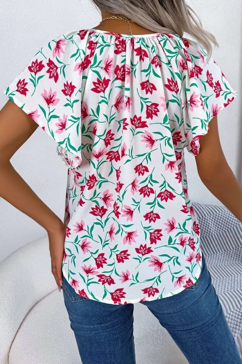 CASUAL LOOSE RUFFLED LACE CHIFFON TOP_CWTSTS0223 Quick Dry Technology YarnBlend