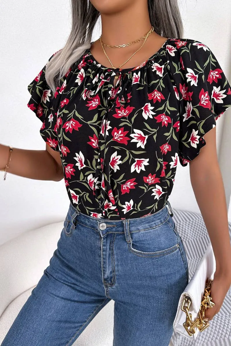 CASUAL LOOSE RUFFLED LACE CHIFFON TOP_CWTSTS0223 Relaxed Comfort Fit