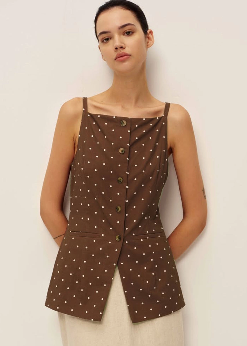 Elsie Top - Brown Ivory Dot ElasticEdgeBinding