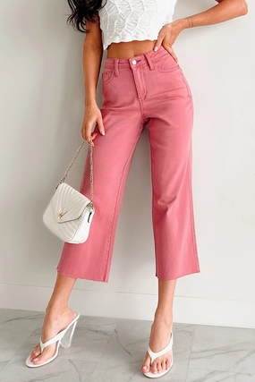 Victoria Crop Wide Leg Judy Blue Jeans (Rose) Function Fit Rainy Day High Quality