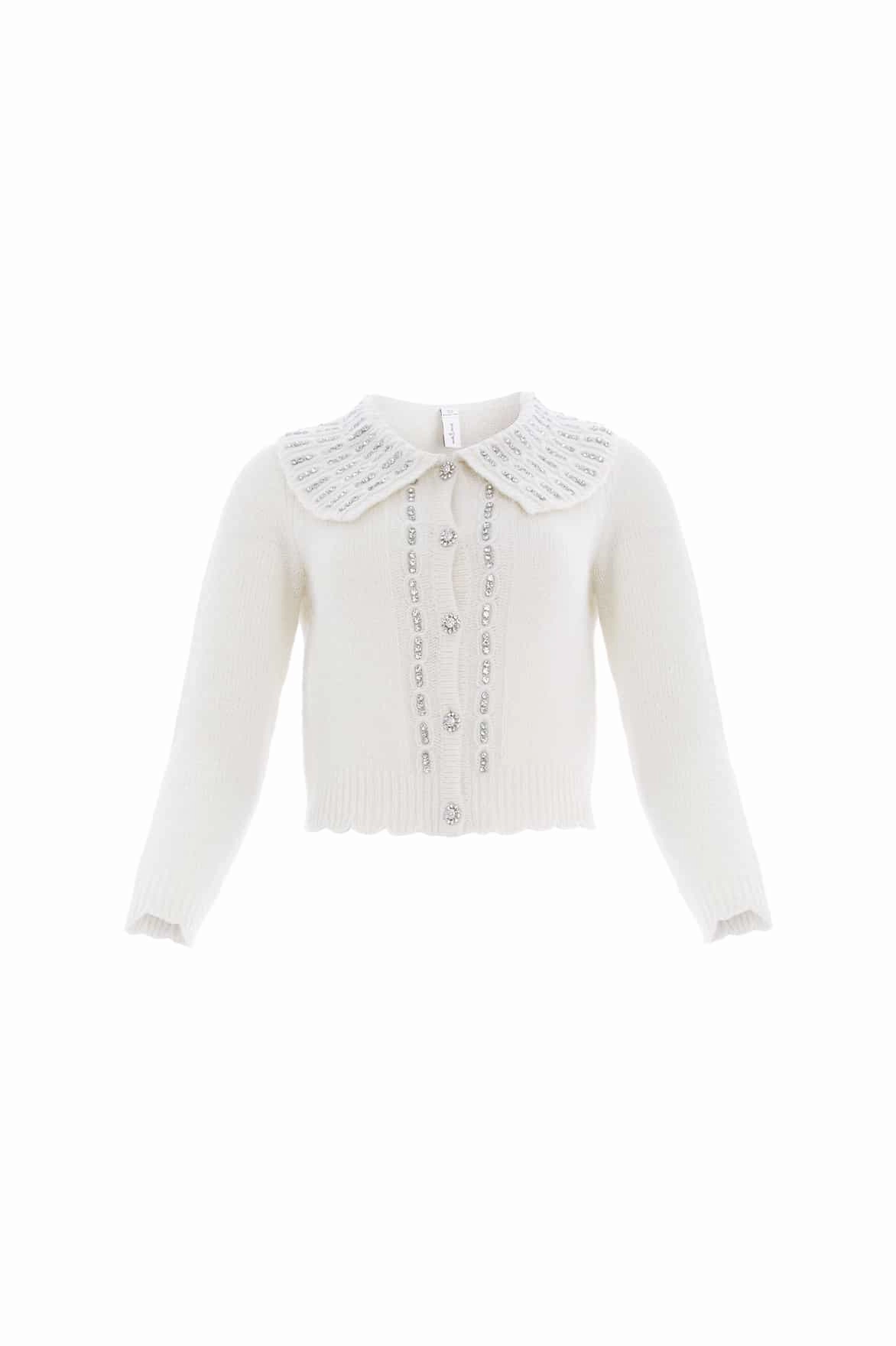 Warm Classic Embellished Collar Short Cardigan