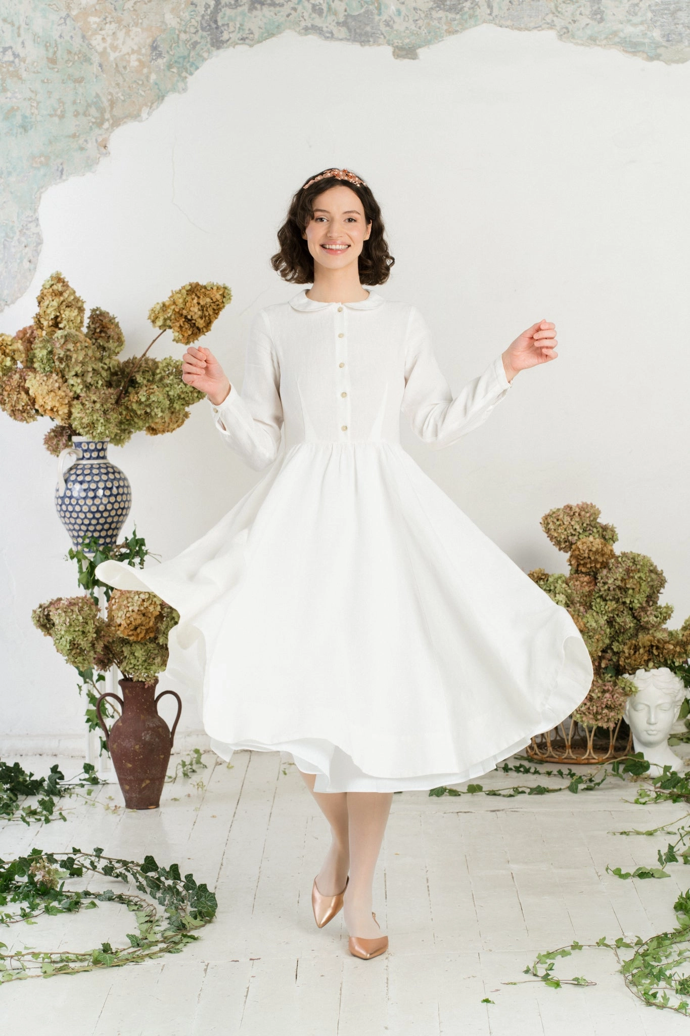 Vibrant evening gown Functional Wear Classic Dress, Long Sleeve, White Magnolia