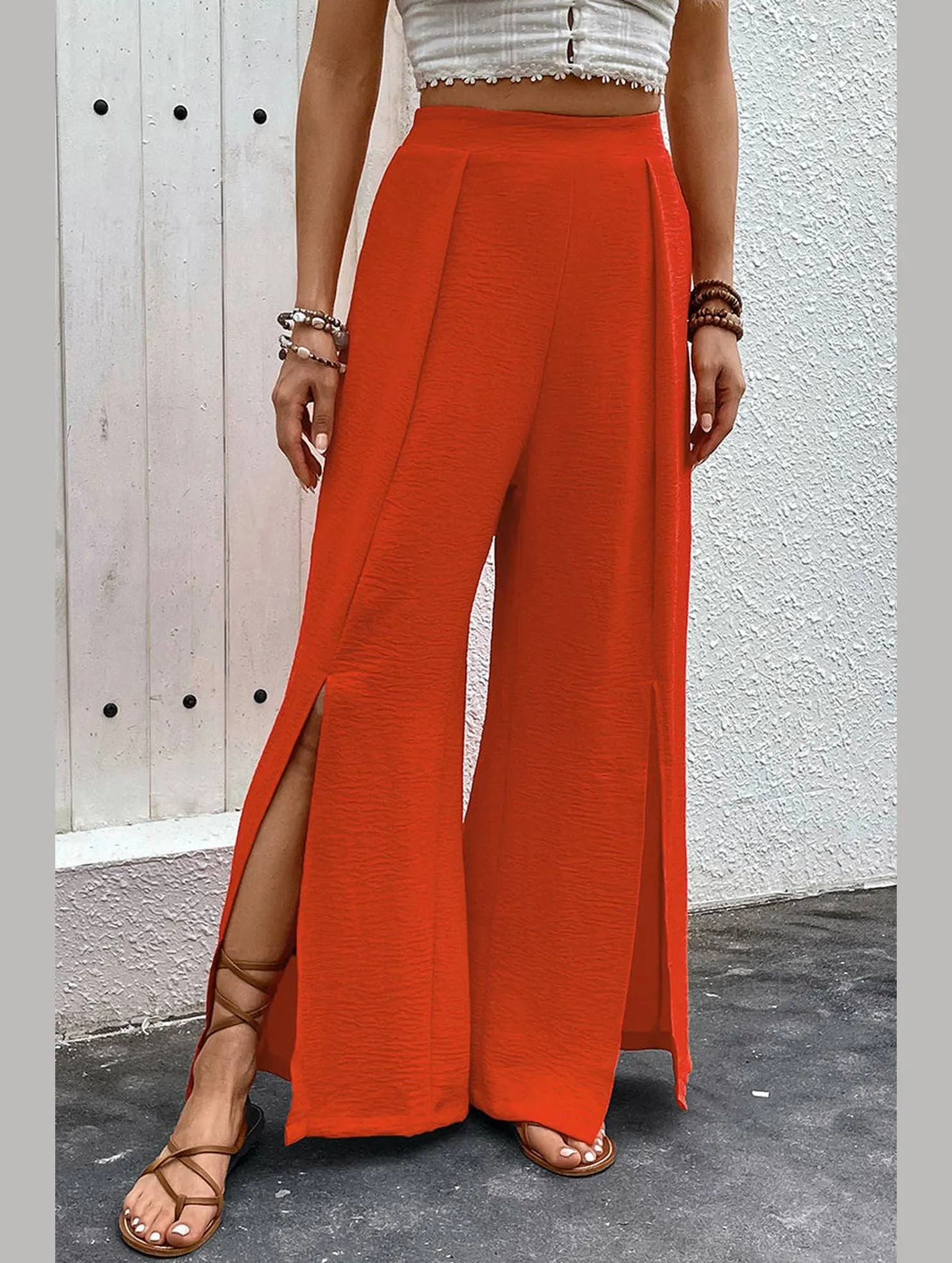 COMMUTER CASUAL HIGH-WAISTED WIDE-LEG PANTS_CWBLP0752 Comfortable Layering Universal Fit System