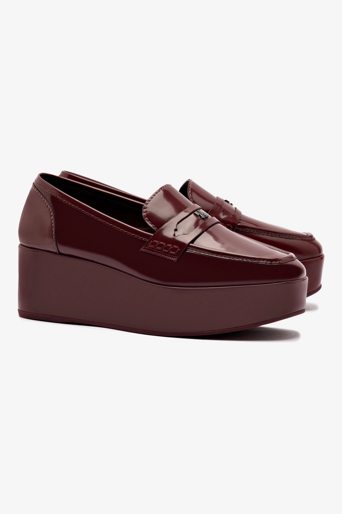 Suki Flatform Loafer In Burgundy Box Leather Faux Leather