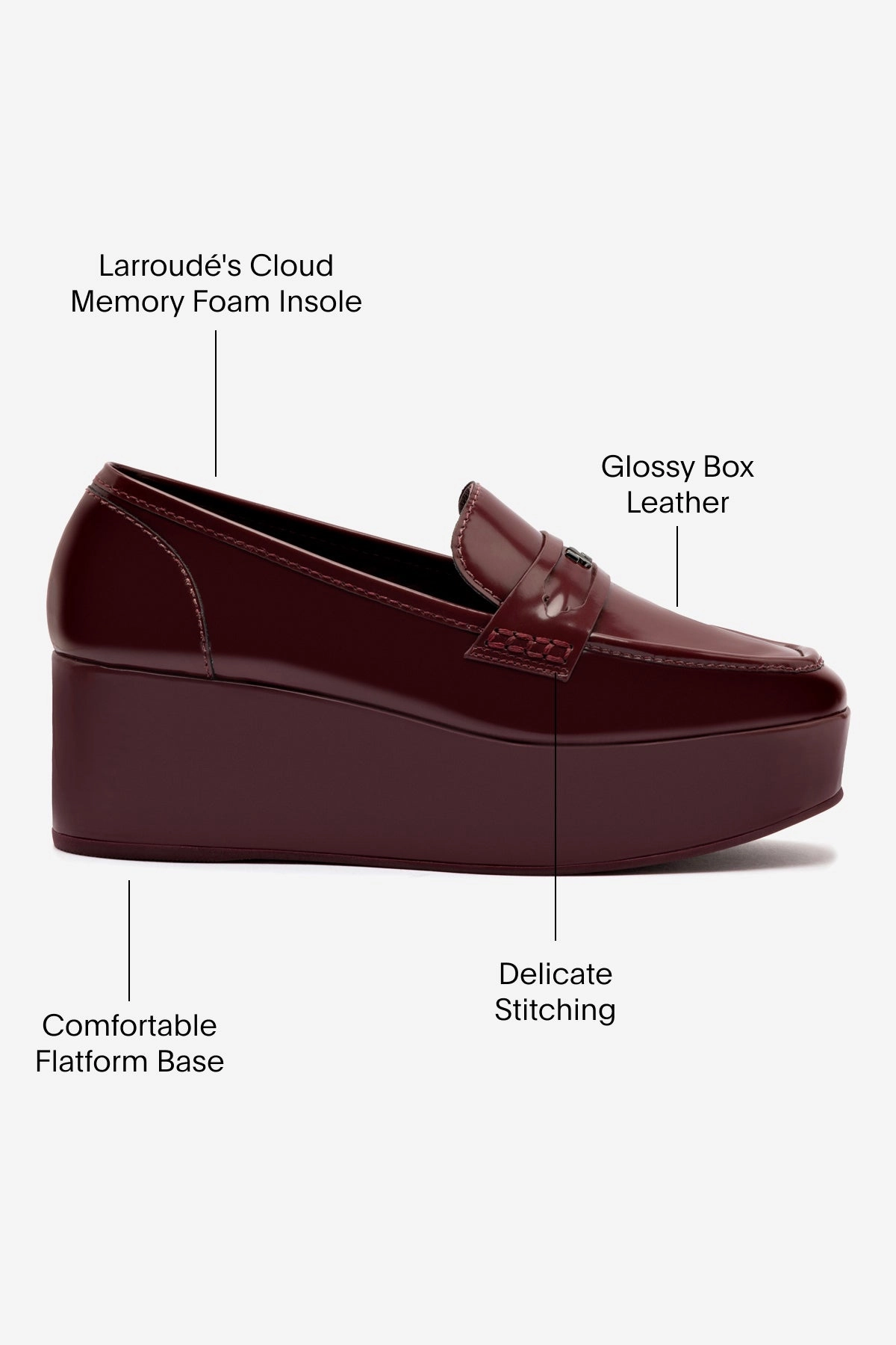 Clear Lane Minimalist Style Suki Flatform Loafer In Burgundy Box Leather
