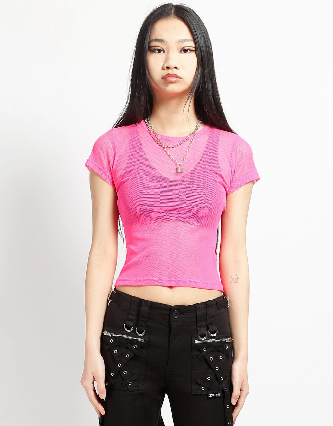 Fitted Blouse BABY TEE FISHNET PINK