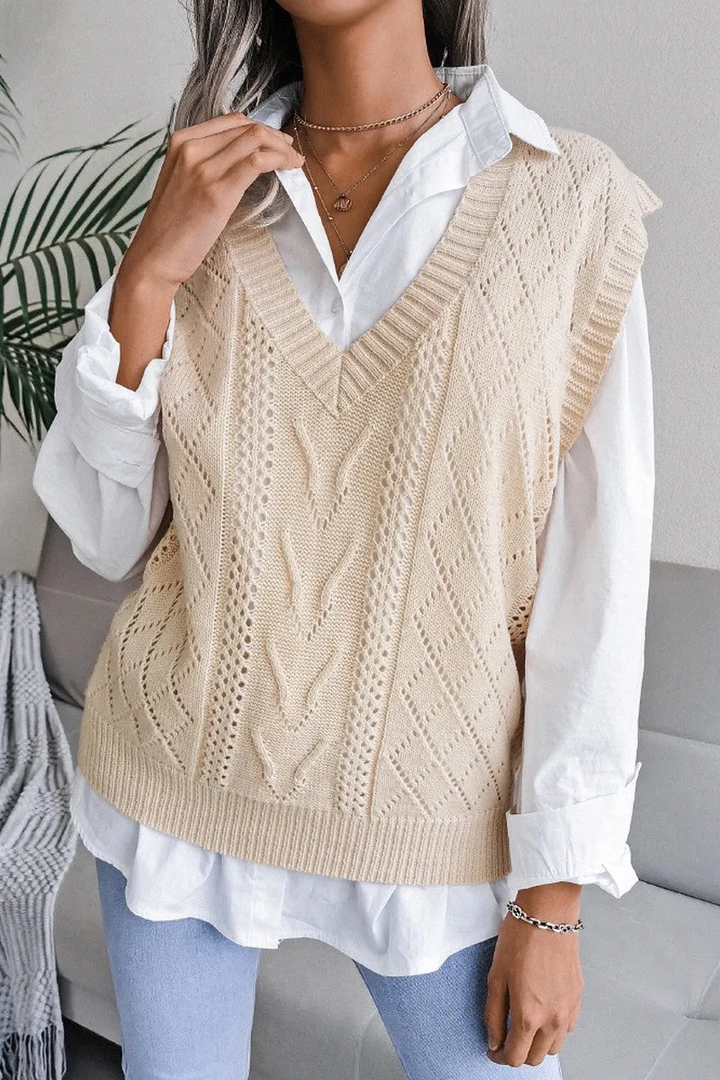 Reinforced Shoulder Seams WOMEN OVERSIZED LOOSE FIT RIBBED KNIT VEST