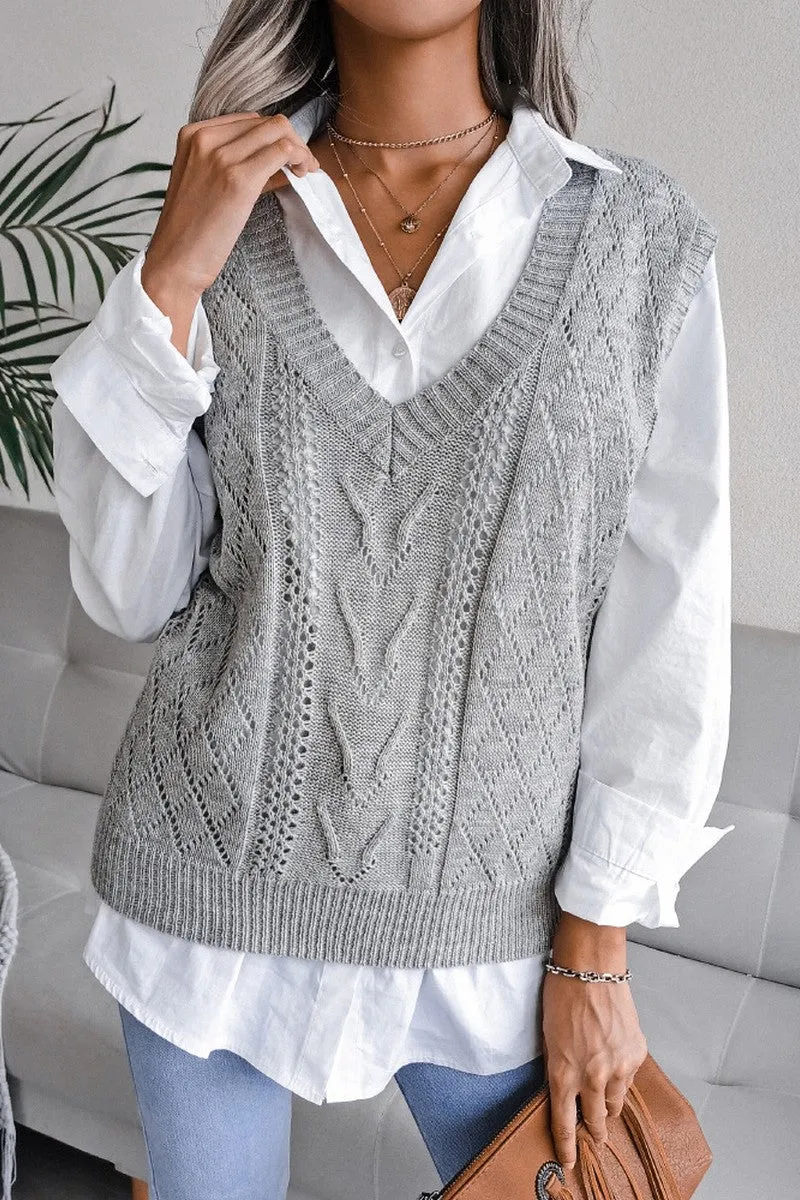 Trendy Winter Ultimate Knitwear WOMEN OVERSIZED LOOSE FIT RIBBED KNIT VEST