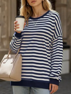 Striped Print Loose Sweatshirt Sleeveless Tee