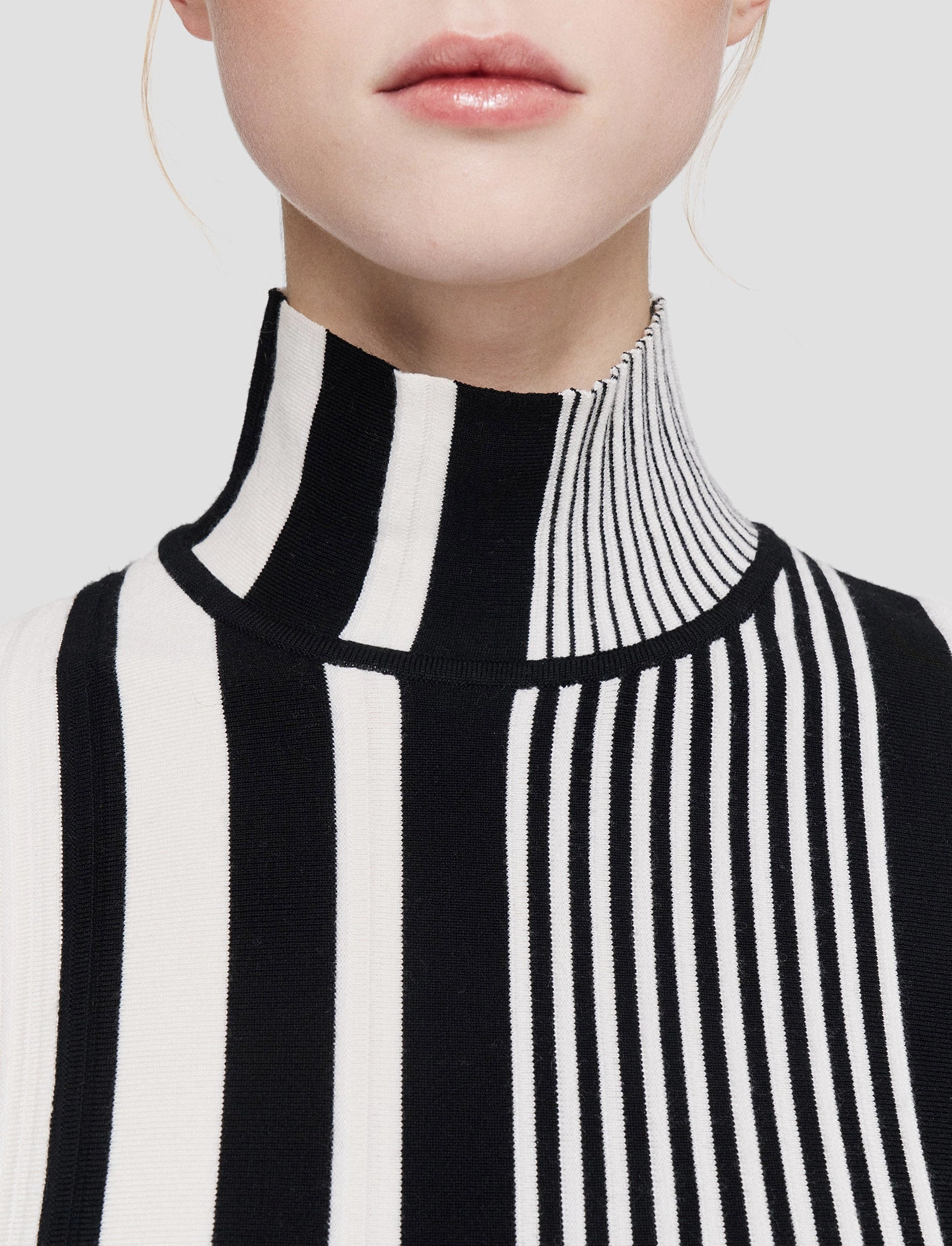 Thermal Lined Cuffs Stripes and Pleats High Neck Jumper