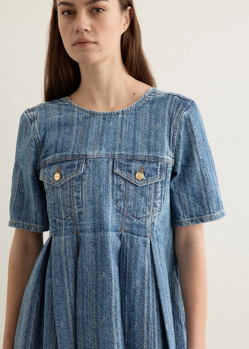 Universal Fit Design Structured Denim Open-Back Mini Dress